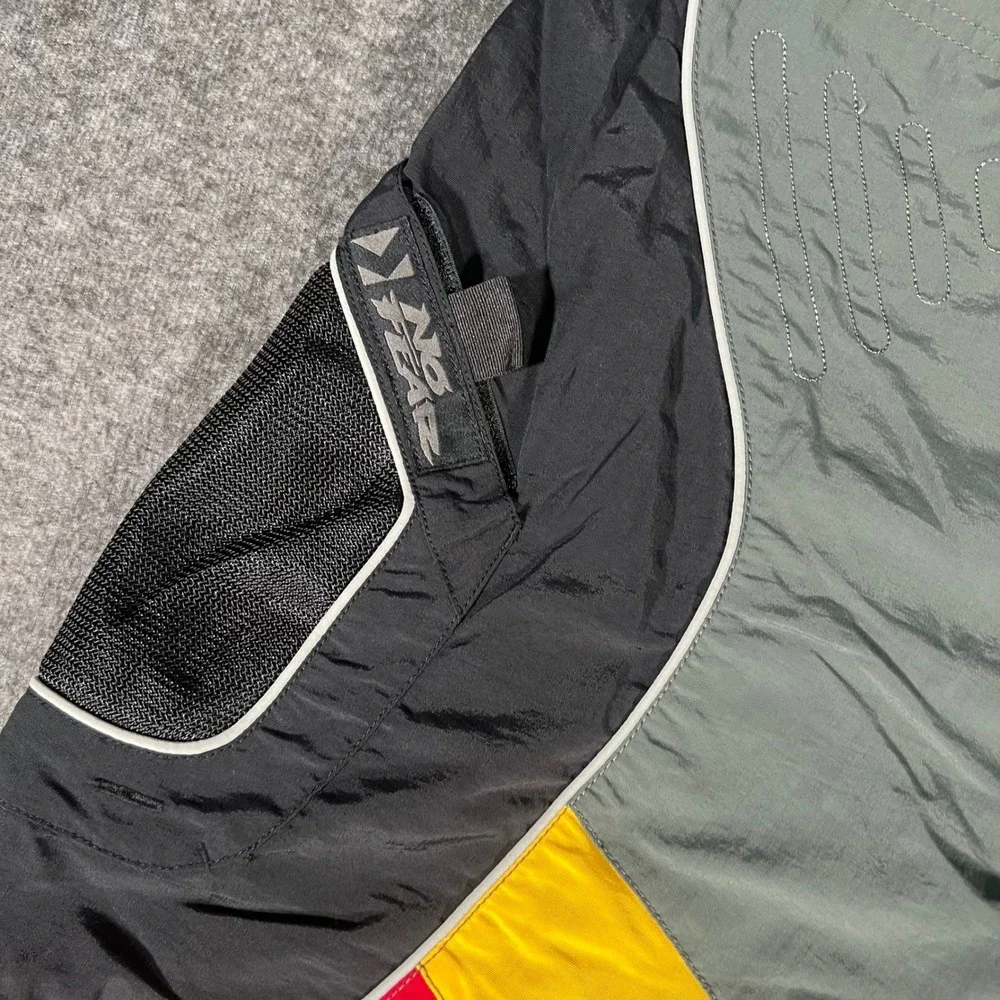 Vintage No Fear Board Shorts Mens 38 Colorblock Nylon Motocross Y2K 90s Gray Red